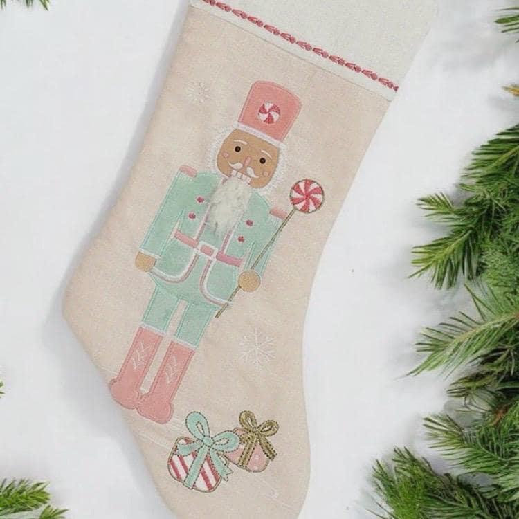 Personalized Pink Christmas Stocking: Applique Design, Baby's First Christmas