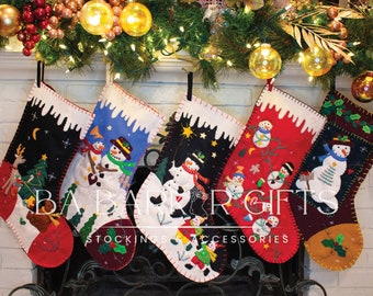 Snowman Christmas Stockings Personalized Vintage style applique embroidery stockings family stockings gifts for her