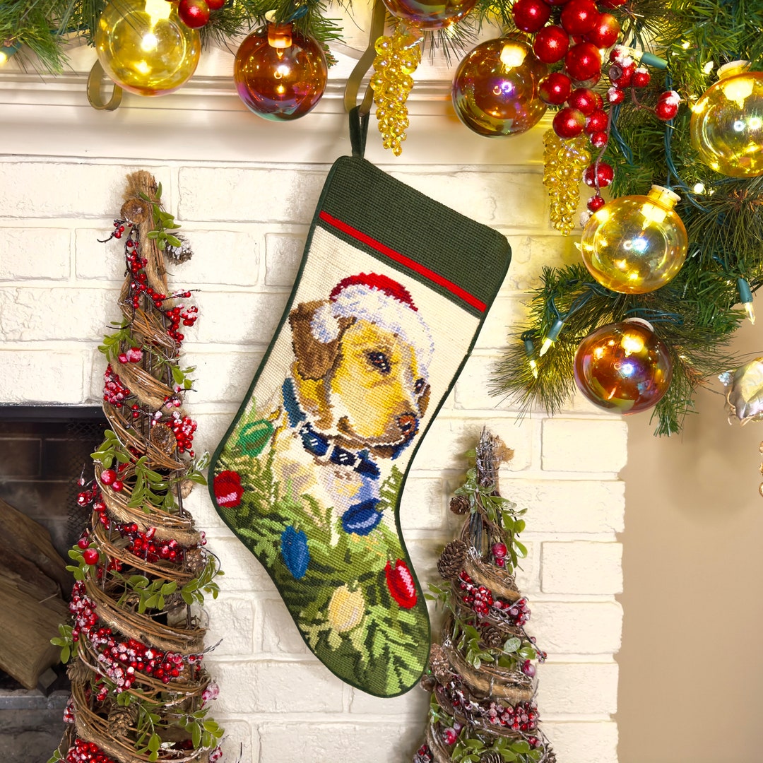 Yellow Lab Dog Stocking Personalized Needlepoint Christmas Stockings