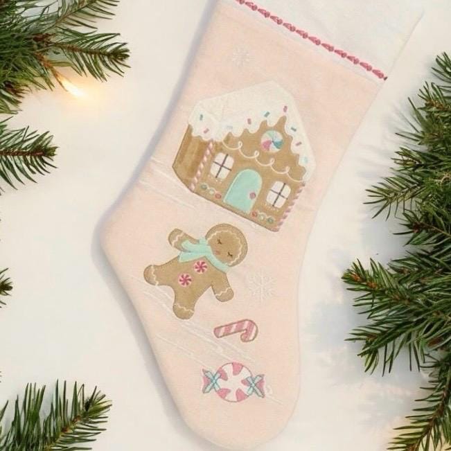 Personalized Pink Christmas Stocking: Applique Design, Baby's First Christmas