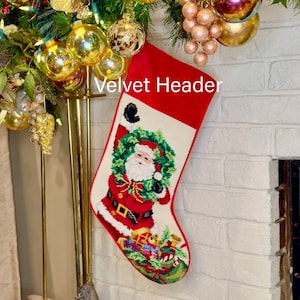 Waving Santa Personalized Needlepoint Christmas Stockings | Holiday stockings | Gift for Her Seasonal Decor | Personalized Gifts | Family