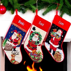 Santa Claus Personalized Needlepoint Christmas Stockings - Personalized Holiday Decor