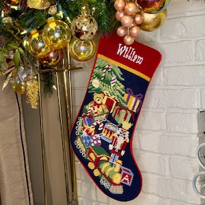 Personalized Needlepoint Christmas stockings-Toys,  Family Holiday personalised embroidered stocking Seasonal Christmas Decor