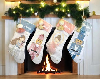 Personalized Nutcracker Christmas Stocking: Pink & Blue Holiday Decor