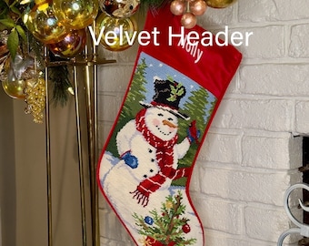 Snowman Personalized Needlepoint Christmas stocking, personalised Holiday Family Stockings, monogrammed Heirloom gift
