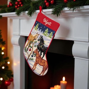 Personalized Horse Christmas Stocking: Needlepoint Equestrian Holiday Decor Gift