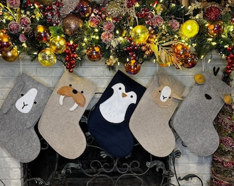 Christmas Stockings Scandinavian Inspired Animal Design -  Personalized Christmas Decor