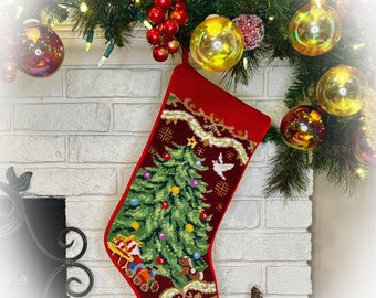 Christmas Tree Personalized Needlepoint Christmas Stocking, Personalized Holiday Family Stockings, Personalized Seasonal Gifts for Her