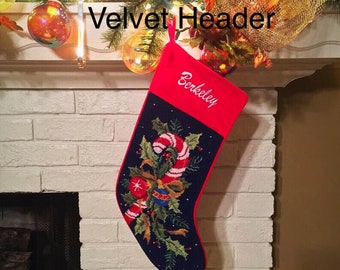 Candy Cane Needlepoint Christmas Stockings Personalized Family Holiday stocking, Gift for Her Christmas Decor