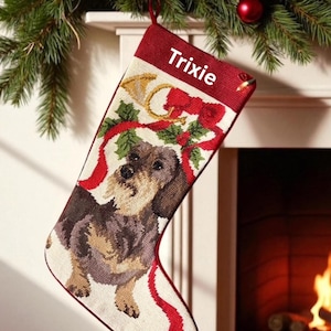 Personalized Wirehaired Dachshund Christmas Stocking: Needlepoint Dog Lover Decor