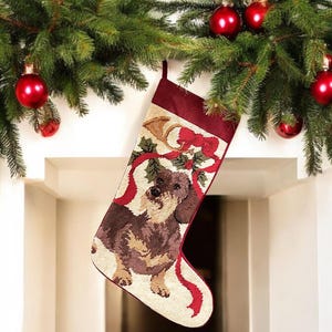 Wirehaired Dachshund Christmas Stockings, Personalized Needlepoint Wire-haired Dachshund dog stocking for Dachshund Lovers, Home Decor