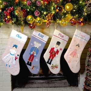 Christmas Stockings Personalized Gift for Nutcracker Suite Lovers, Holiday Family Stockings for Kids, Monogram Christmas Gift for Grandma