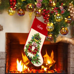 Personalized Needlepoint Nutcracker Christmas Stocking: Wool with Velvet Header