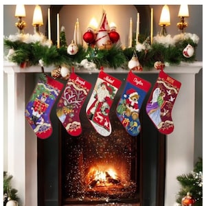 Personalized Needlepoint Christmas Stocking | Custom Name Holiday Stocking | Handcrafted Needlepoint Home Decor Gift