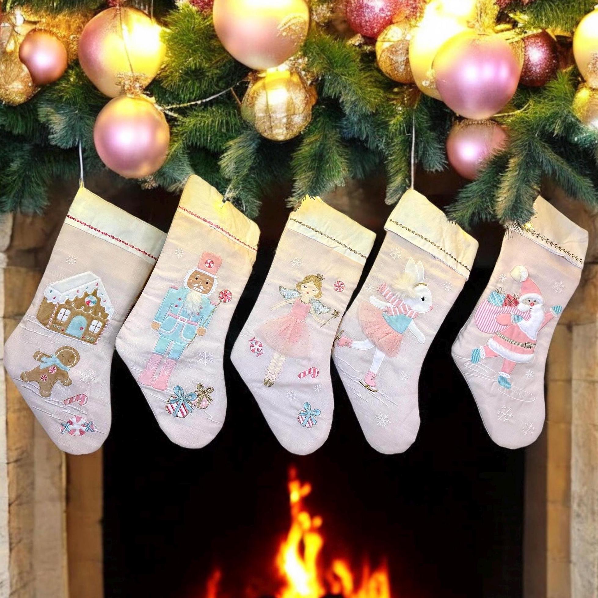 Personalized Pink Christmas Stocking: Applique Design, Baby's First Christmas