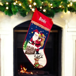 Personalized Needlepoint Christmas Stocking | Old World Santa Design |Family Heirloom gift for Her | Classic Holiday Decor | Grandma Present