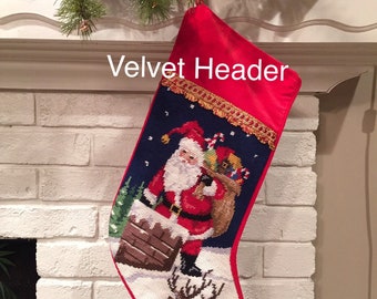 Santa on Chimney Personalized Needlepoint Christmas Stockings, Personalised Christmas Stockings,  Family Holiday stocking