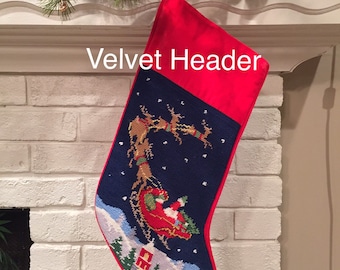 Santa and Reindeer Personalized Needlepoint Christmas Stockings, Monogrammed  Holiday Family Stockings