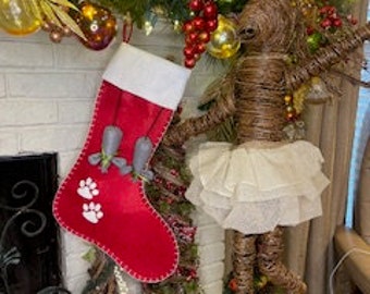 Cat Felt Christmas Stocking, Personalized Christmas cat stocking for her Cat Lover stocking personlized Gift Pet stocking for the Holidays