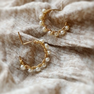 Audrey Gemstone Hoops, Classic Pearl Gold Hoops, Vintage Inspired Gold Hoops, Gift for Her