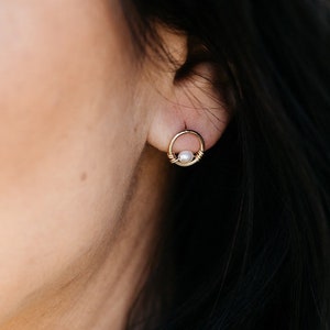Caroline Dainty Gemstone Stud Earrings| Gold Pearl Post Earrings| Bridal Jewelry| Dainty Studs| Gift for Her| Bridesmaid Gift