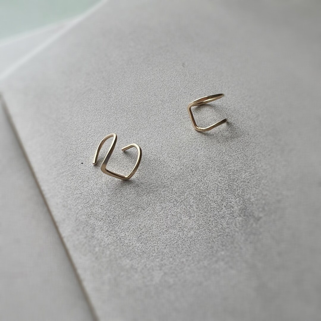 Faux Double Hoop Dainty Hoop Earrings Everday Gold Earrings Etsy