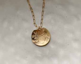 Medium Arlisle Heirloom Birth Flower Necklace with Paper clip chain, custom birth flower jewelry, custom vintage floral jewelry