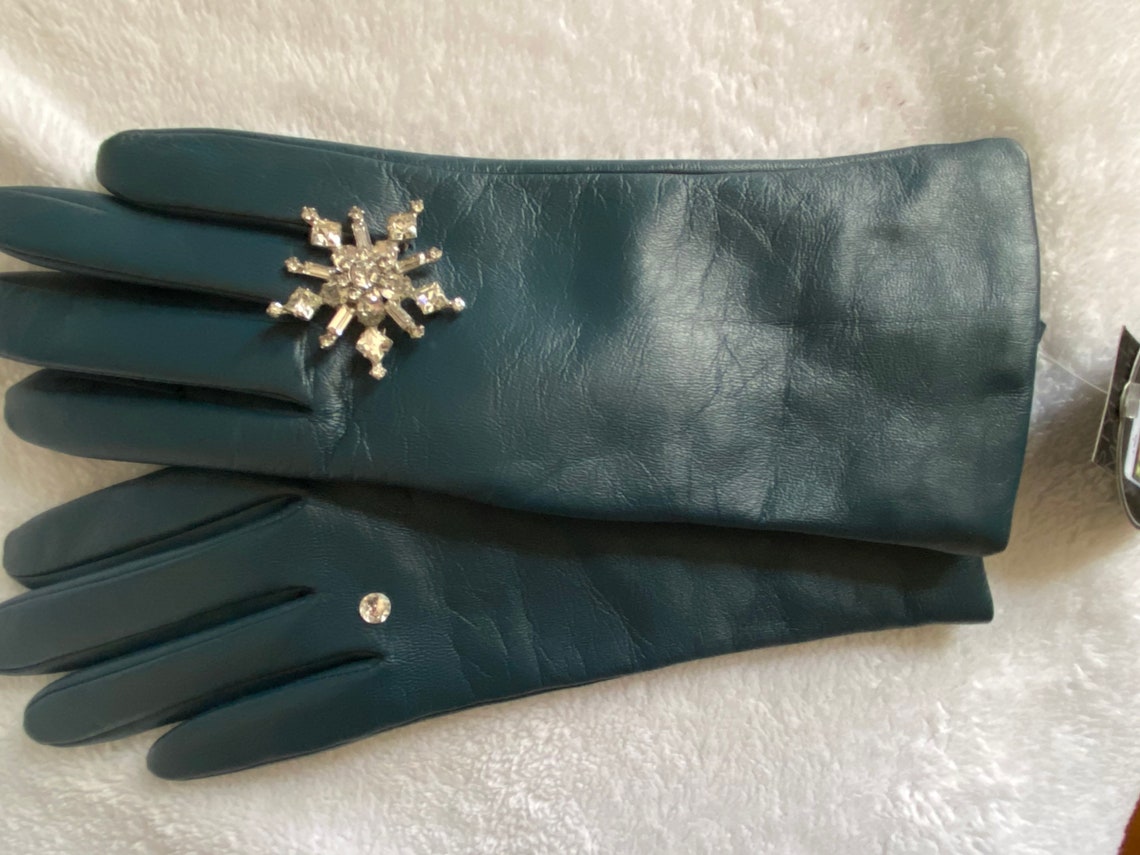 Fashionable Teal Leather Gloves Etsy