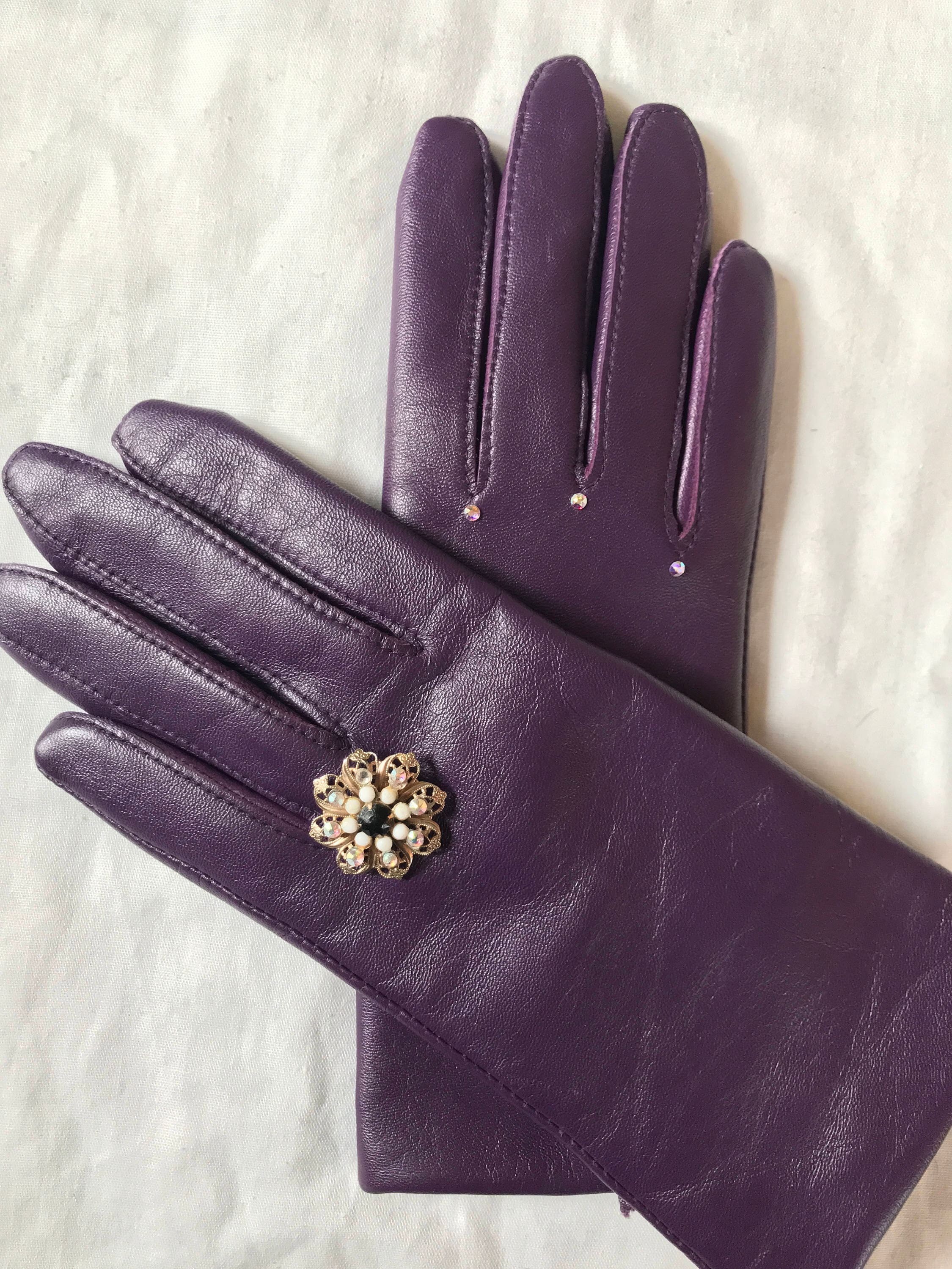 Purple leather gloves on sale