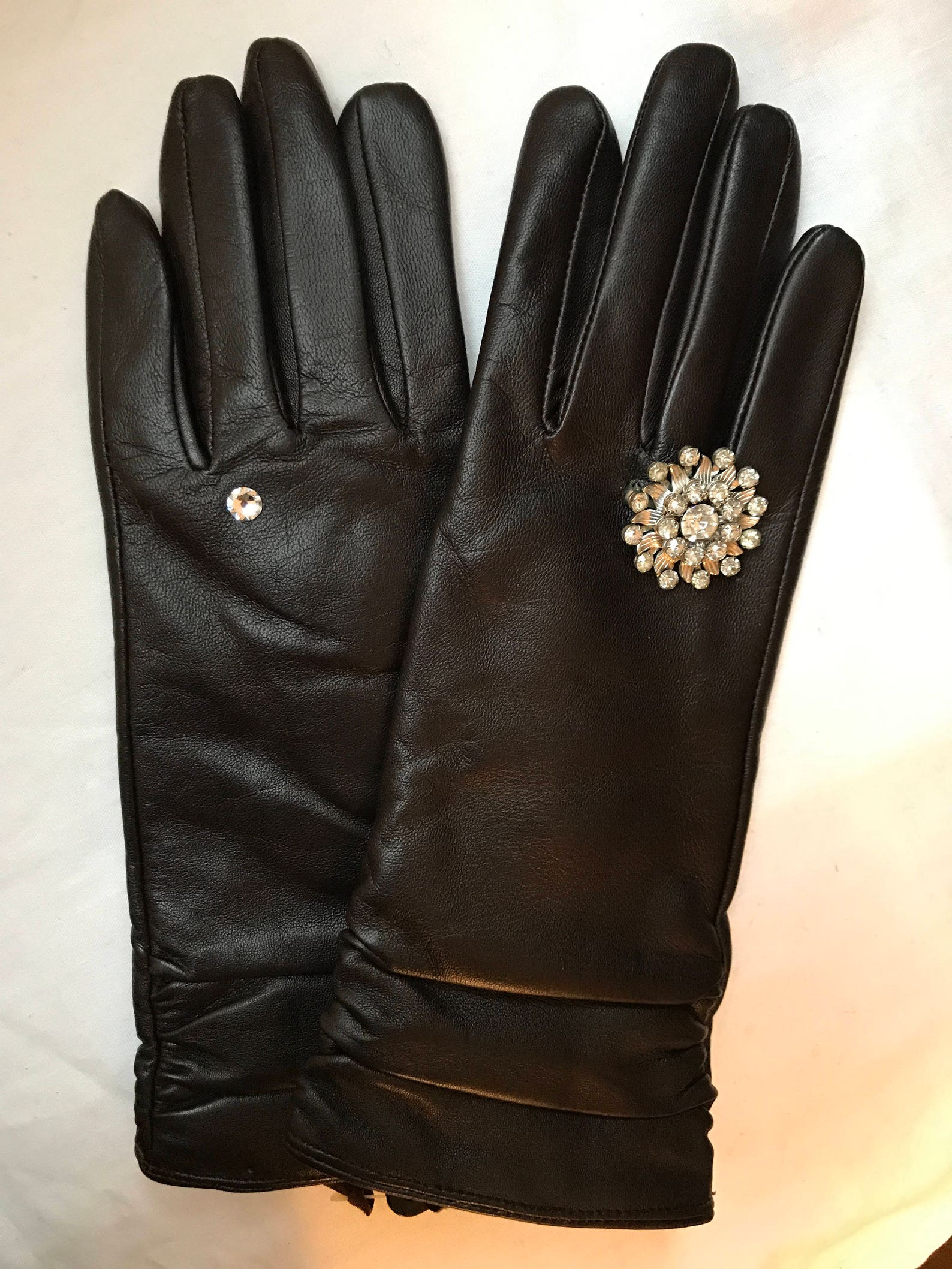 Dark Brown Leather Gloves With Vintage Brooch. Etsy