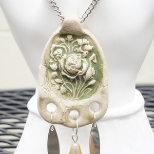 Antique Czech Floral Necklace, Antique Clay Necklace, Rose Necklace, Victorian Necklace, Clay Pendan