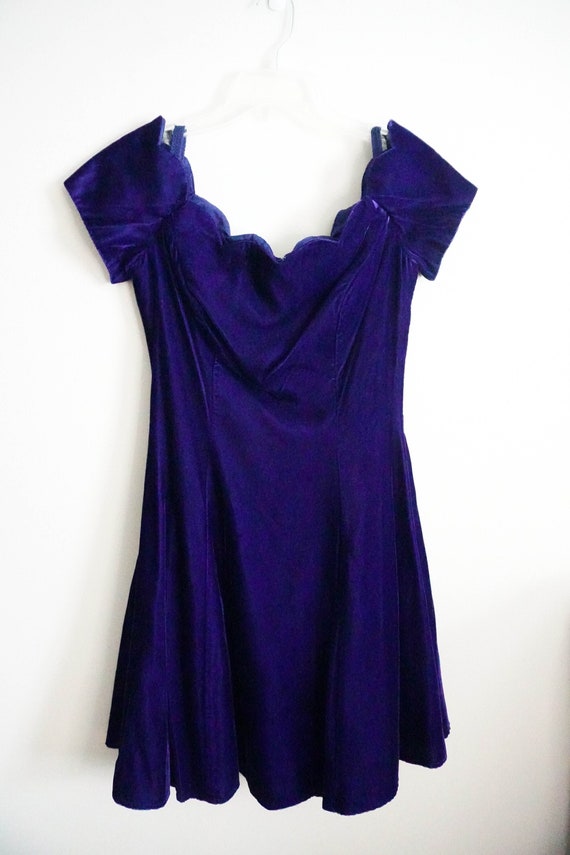 80s/90s Vintage Velvet Purple Skater Dress, 80s D… - image 2