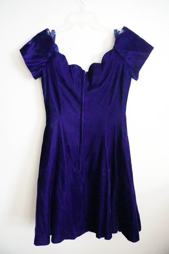 80s/90s Vintage Velvet Purple Skater Dress, 80s D… - image 4