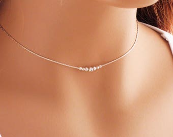 Dainty Choker, Beads Choker Necklace, Silver Choker, Silver Necklace, Choker Necklaces, Sterling silver, Gift for her