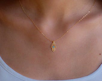 Hamsa Hand Necklace, Protection Necklace, Gold Hamsa Necklace, Dainty Necklace, Hand of fatima, Minimalist Necklace
