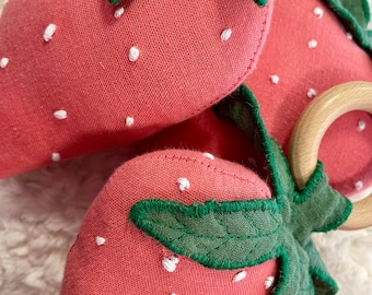 Hand made Strawberry teething ring