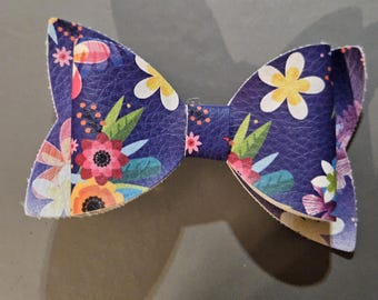 Purple Hair Bow With Flower Pattern
