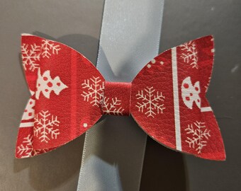 Snowflakes Faux Leather Hair Bow