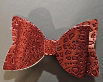 Dark Red Detailed Faux Leather Hair Bow