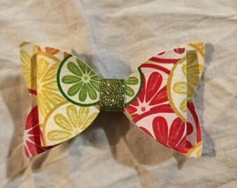 Limes, Lemons, & Orange Slices Faux Leather Hair Bow