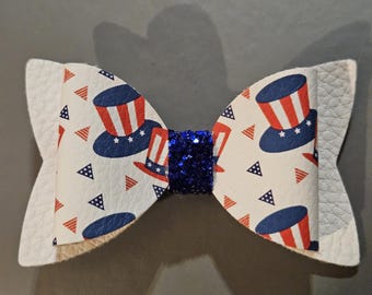 Patriotic Faux Leather Hair Bow