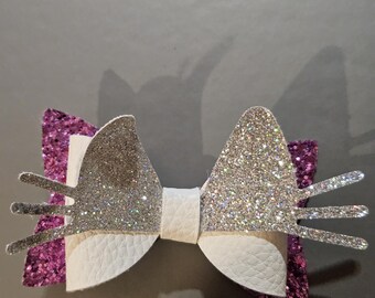 Glitter Cat Faux Leather Hair Bow