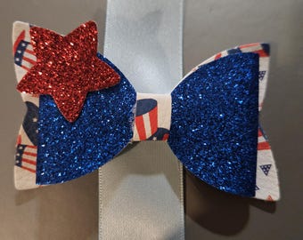 Star Spangled Faux Leather Hair Bow