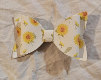 Faux Leather Sunflower Hair Bow