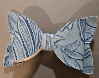 Light Blue With Details on Faux Leather Hair Bow