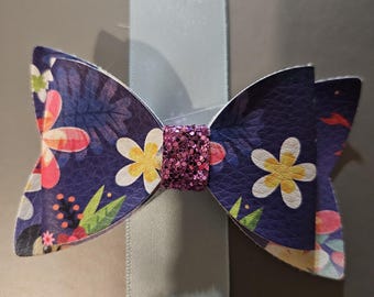 Faux Leather Flower Hair Bow