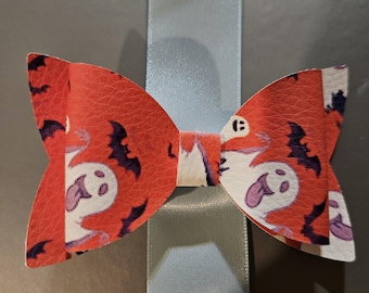 Spooky Ghosts Faux Leather Hair Bow