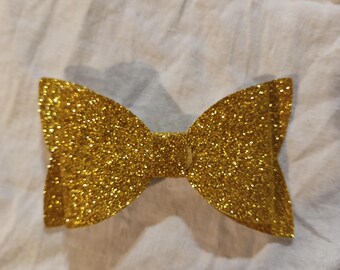 Gold Sparkled Faux Leather Hair Bow