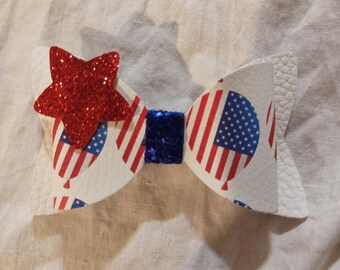American Flag Faux Leather Hair Bow