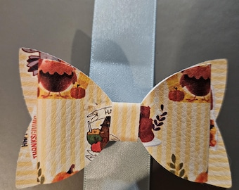 Thanksgiving Day Faux Leather Hair Bow